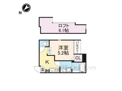 ハーモニーテラス栗栖野華ノ木町(1K/2階)の間取り写真