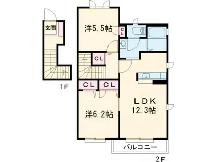 雪月花 1番館 A(2LDK/2階)の間取り写真
