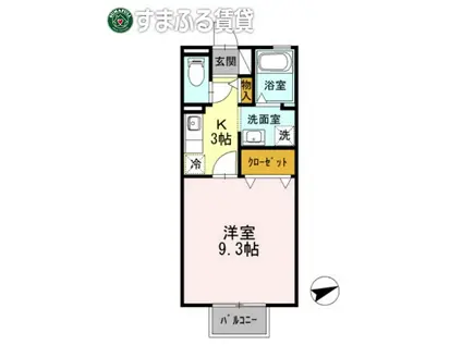 ルーチェ錦 B(1K/2階)の間取り写真