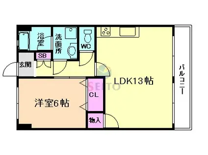 ハイツササベ(1LDK/3階)の間取り写真