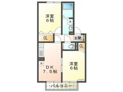 PLAIRE C棟(2DK/2階)の間取り写真