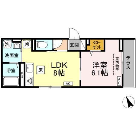D PAINA 菅北浦(1LDK/1階)の間取り写真