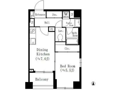 オークテラス(1DK/7階)の間取り写真
