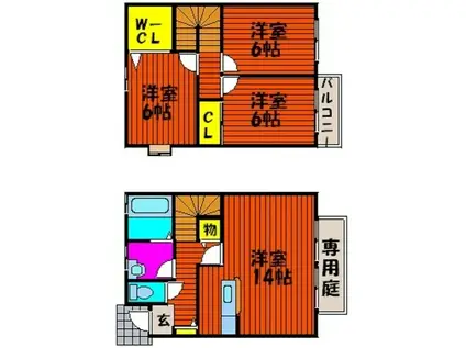 ラルジュ B棟(3LDK/1階)の間取り写真