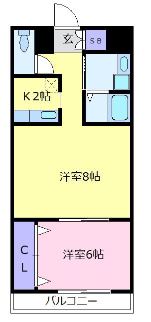 セカンドパレス(2K/1階)の間取り写真