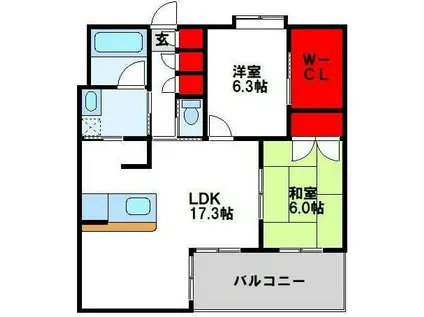 ルフォンド天神(2LDK/2階)の間取り写真