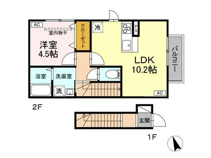 D-ROOM北上青柳町(1LDK/2階)の間取り写真