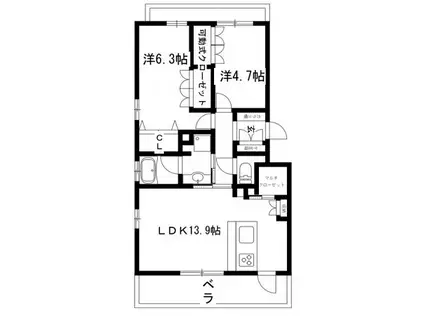 リューベツァールミズホ(2LDK/2階)の間取り写真