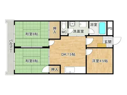 シャトレ沼本町II(3DK/2階)の間取り写真