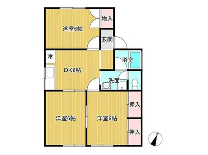 パレーシャル・亀の町(3DK/2階)の間取り写真