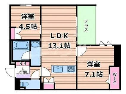 内代レジデンスノース(2LDK/1階)の間取り写真
