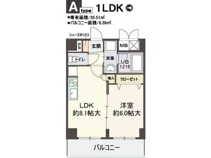 ラピスラズリ(1LDK/5階)の間取り写真