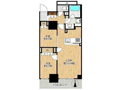 プレミストタワー靭本町(2LDK/13階)の間取り写真