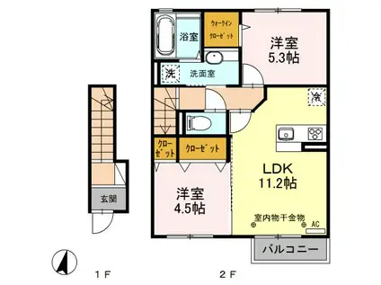 ジェイド旭(2LDK/2階)の間取り写真