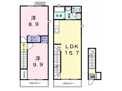 ヴィエント(2LDK/2階)の間取り写真