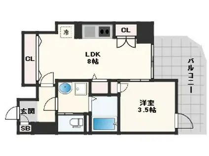 ALZA北浜(1LDK/4階)の間取り写真
