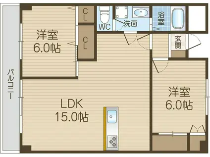 ドミールウエスト(2LDK/3階)の間取り写真