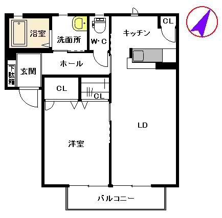 カーサ ソレアード (1LDK/2階)の間取り写真