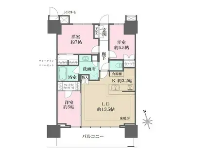 津田沼ザ・タワー(3LDK/37階)の間取り写真
