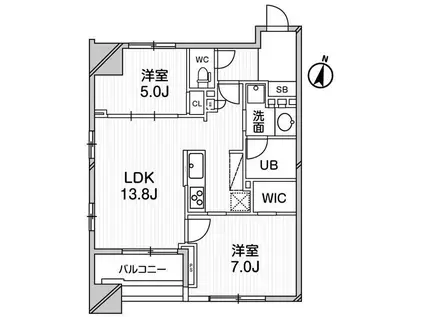 グランパセオ明大前(2LDK/6階)の間取り写真