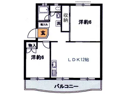 シャトルI(2LDK/4階)の間取り写真