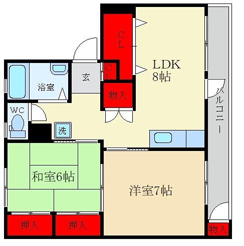 日東マンションD棟(2LDK/3階)の間取り写真