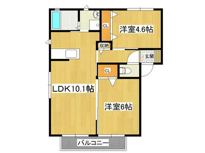 カーサソレアードH棟(2LDK/1階)の間取り写真
