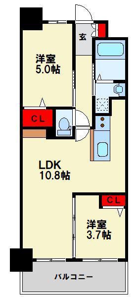 コンダクトレジデンスHIGUCHIMACHI(2LDK/9階)の間取り写真