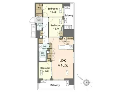 晴海フラッグ パークビレッジ B棟(3LDK/18階)の間取り写真