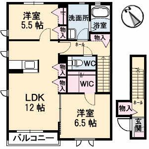 シャーメゾン・トパーズ N(2LDK/2階)の間取り写真