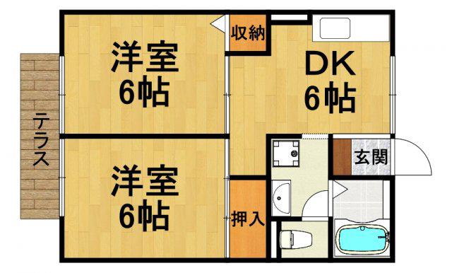 阪急今津線 甲東園駅 徒歩6分 2階建 築34年(2DK/1階)の間取り写真