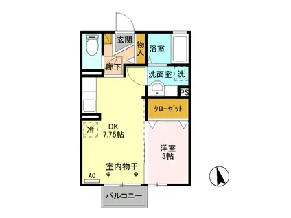 D-ROOM アルカディア D102(1DK/1階)の間取り写真