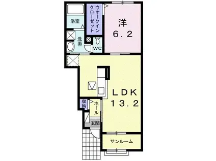 アンジュ ドゥ(1LDK/1階)の間取り写真