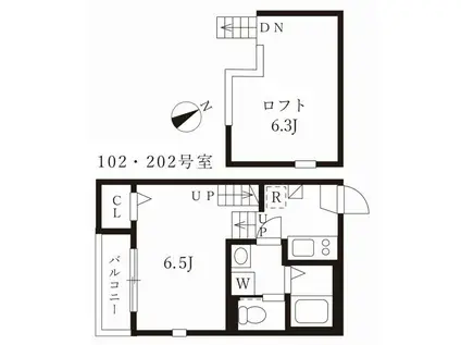 ハーモニーテラス鈍池町(1K/2階)の間取り写真