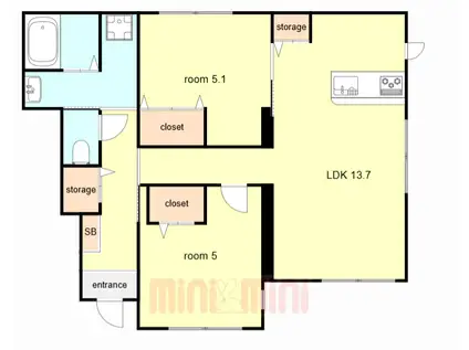 ラ・ポーズ 六甲 B棟(2LDK/1階)の間取り写真