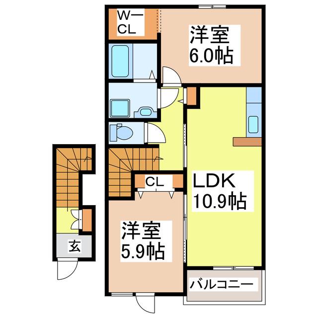 アウローラV(2LDK/2階)の間取り写真