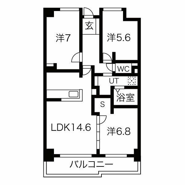 茶屋ヶ坂プログレス(3LDK/4階)の間取り写真