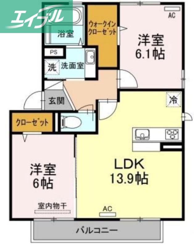 ヴァン ベール(2LDK/2階)の間取り写真