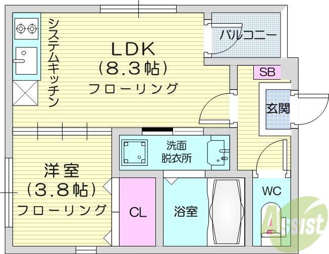 PRIME智明(1LDK/2階)の間取り写真