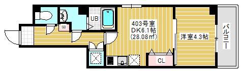 ARC BLISS(1DK/4階)の間取り写真