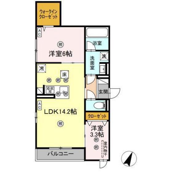 D-AXIS旭 B棟(2LDK/2階)の間取り写真