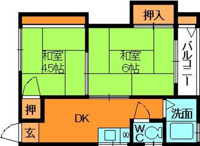 太子荘(2DK/2階)の間取り写真