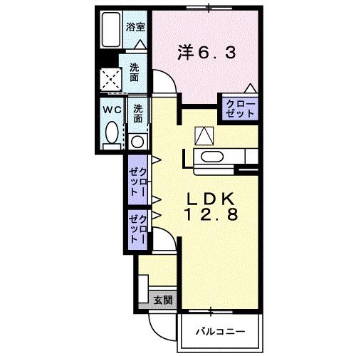ウエスト・ブリーズ(1LDK/1階)の間取り写真