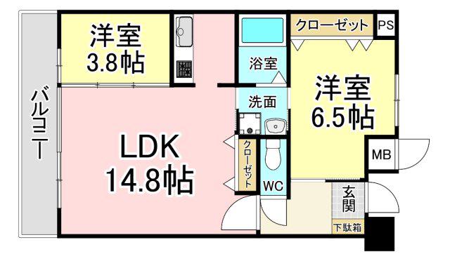 ルミナスAI八幡(2LDK/3階)の間取り写真