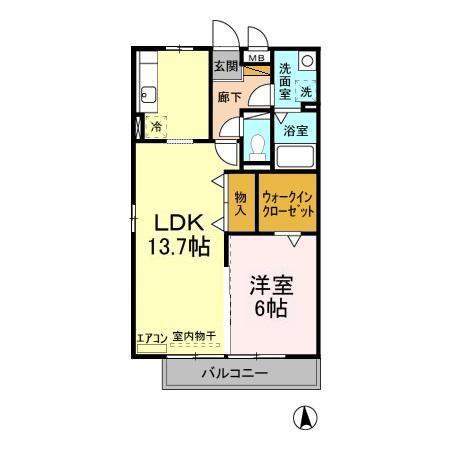 ロジュマンミヤカイドウC(1LDK/3階)の間取り写真