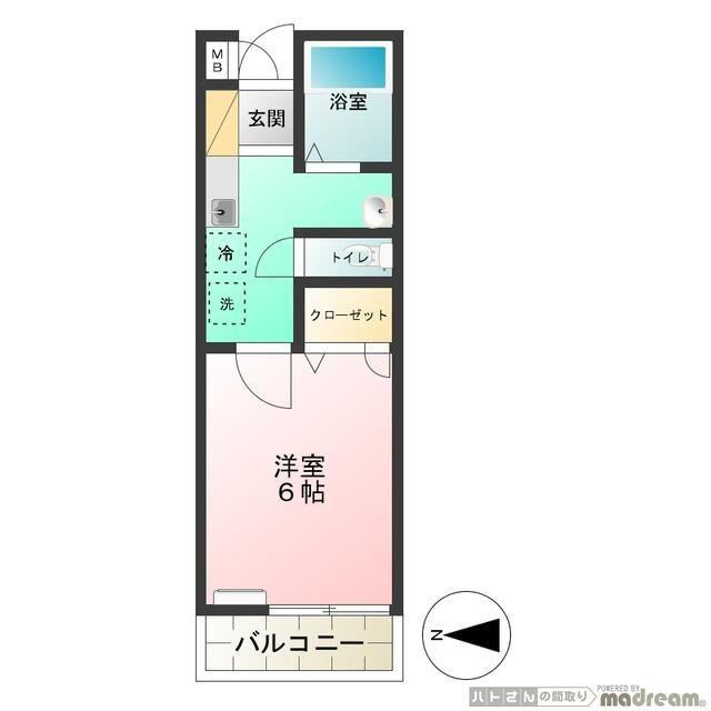 エヴァグリーン平野(1K/1階)の間取り写真