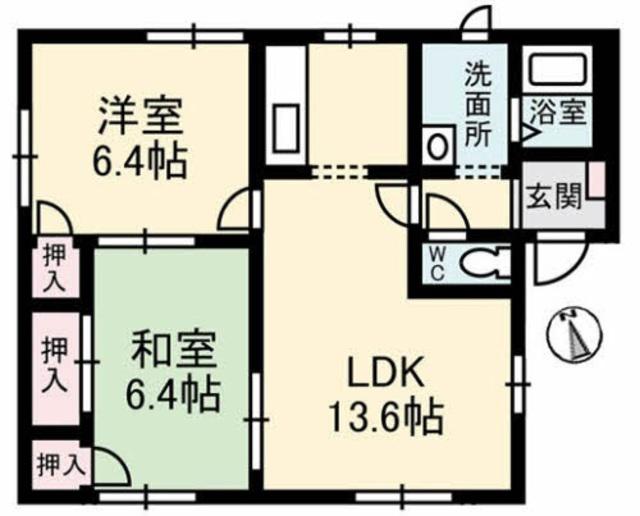 フレグランス大島A棟(2LDK/1階)の間取り写真