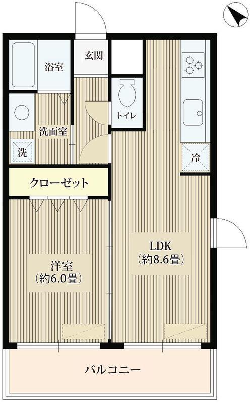 エスペランサ目黒(1LDK/2階)の間取り写真