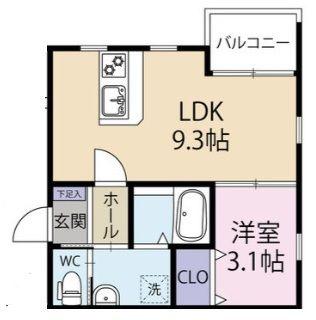 GRACE下六万寺町(1LDK/2階)の間取り写真