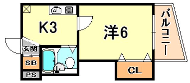 ロマネスク六甲(1K/4階)の間取り写真